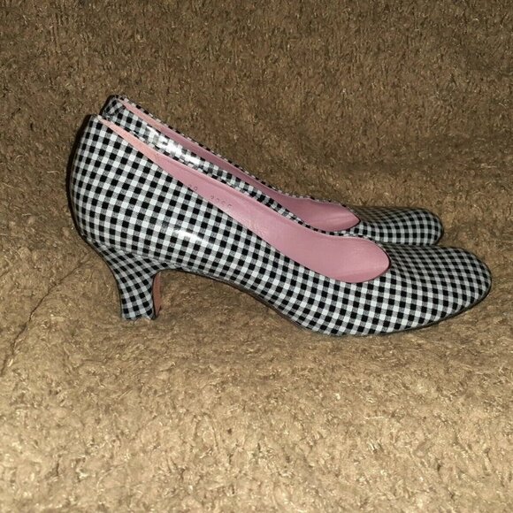 MARTINI OSVALDO-Retro Rockabilly Style Black/White Checkered Leather Pumps-Sz 39 - Picture 4 of 7